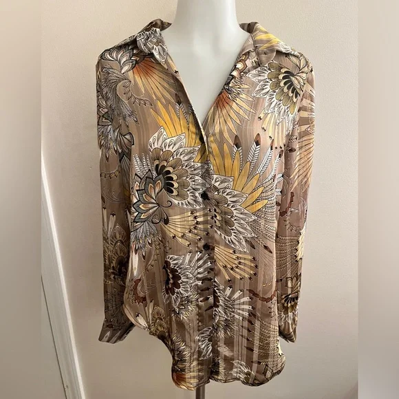 AZI New York Shimmery Button Up Long Sleeve Blouse, Sz S - Picture 6 of 6
